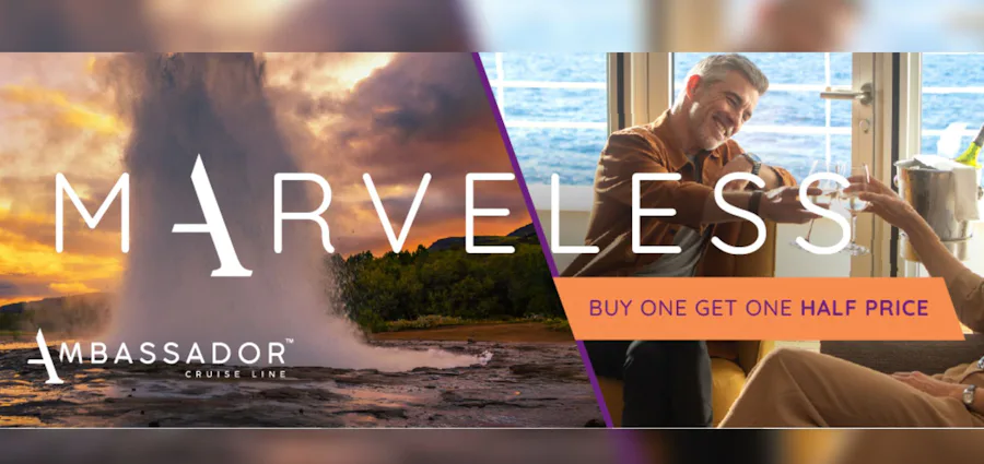 Be an early bird and secure the best no-fly deals from Ambassador when you book online: Second Guest travels for half the price, solo travellers enjoy 25% off their cruise fare, and Expedition Drinks Packages at 15% off! All with low deposits & extra exclusive promo codes inside. Don't miss out!